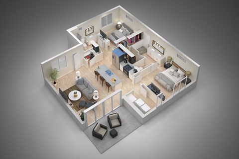 Floor plan for 2 beds, 2 baths, 1082 sqft
