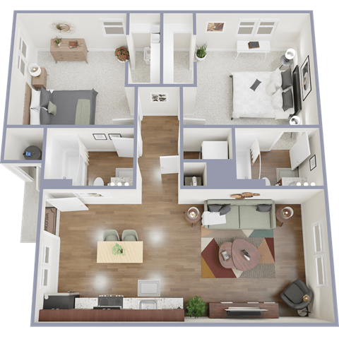 Floor plan for 2 beds, 2 baths, 828 sqft