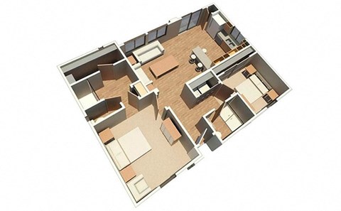 Floor plan for 2 beds, 2 baths, 965 sqft