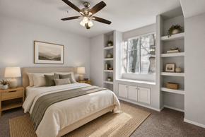 Avondale apartment for rent - A bedroom with a bed, nightstands, and a ceiling fan.