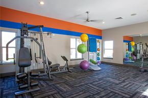 San Antonio apartment for rent - A gym with a variety of equipment including a treadmill, weights, and a bench press.