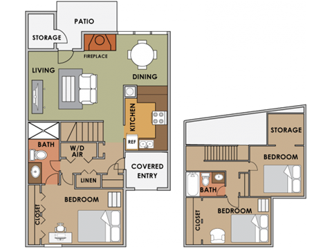 Floor plan for 3 beds, 2 baths, 1585 sqft