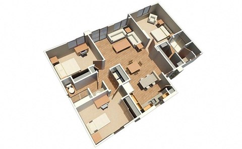 Floor plan for 3 beds, 2 baths, 1244 sqft