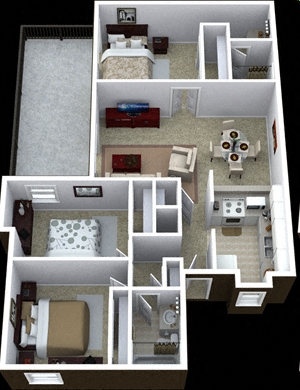 Floor plan for 3 beds, 2 baths, 1150 sqft