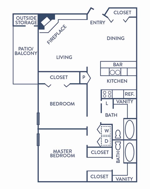 Floor plan for 2 beds, 2 baths, 963 sqft