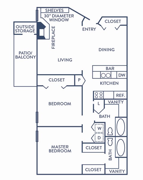 Floor plan for 2 beds, 2 baths, 1008 sqft