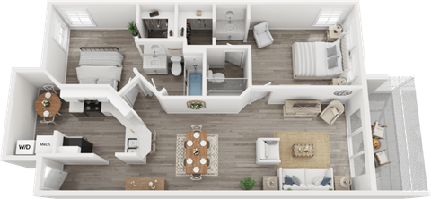 Floor plan for 2 beds, 2 baths, 1193 sqft