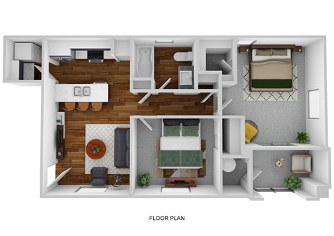 Floor plan for 2 beds, 1 bath, 801 sqft
