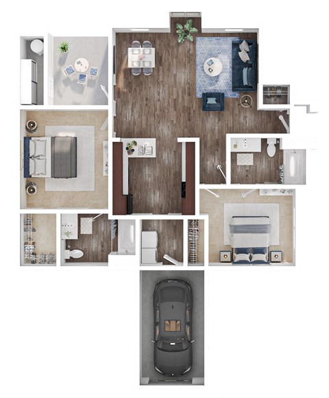 Floor plan for 2 beds, 2 baths, 936 sqft