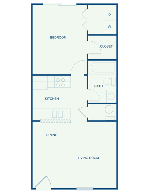 Floor plan for 1 bed, 1 bath, 551 sqft