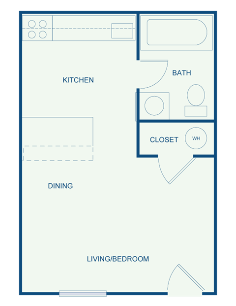 Floor plan for studio, 1 bath, 331 sqft
