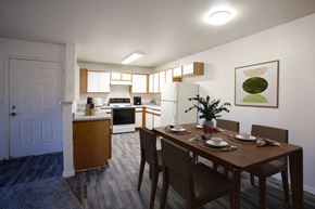 Albuquerque apartment for rent - Dining and Kitchen Area 2 Bedroom Floorplan at Aspen Ridge Apartments in Albuquerque New Mexico