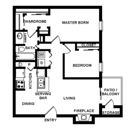 Floor plan for 2 beds, 2 baths, 819 sqft