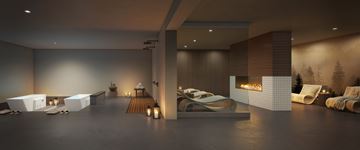 Lone Tree apartment for rent - A modern living room with a fireplace and comfortable seating.