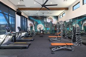 Tucson apartment for rent - A gym with treadmills, weights, and exercise equipment.