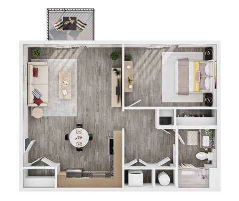 Floor plan for 1 bed, 1 bath, 699 sqft