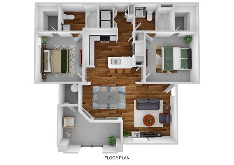 Floor plan for 2 beds, 2 baths, 1068 sqft
