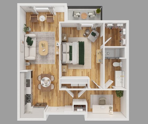 Floor plan for 1 bed, 1 bath, 841 sqft