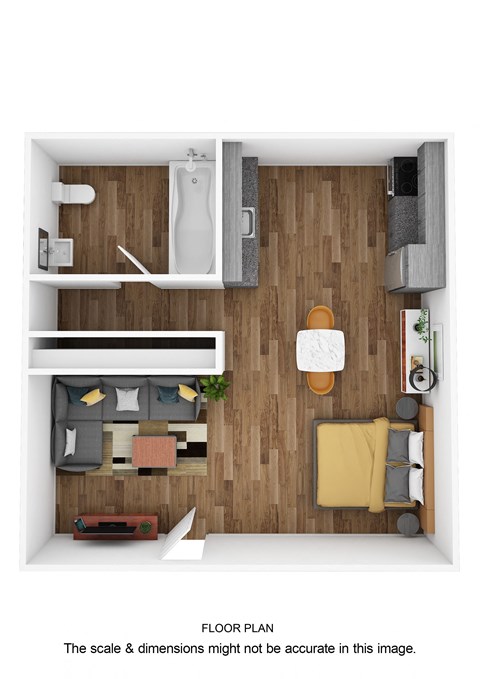 Floor plan for studio, 1 bath, 366 sqft