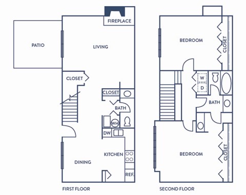 Floor plan for 2 beds, 1.5 baths, 1100 sqft