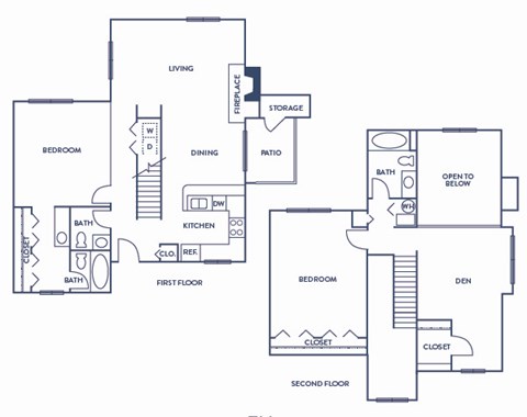 Floor plan for 2 beds, 2 baths, 1440 sqft