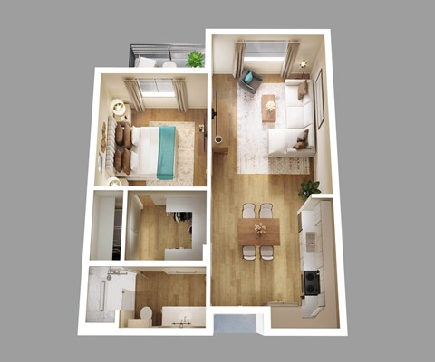 Floor plan for 1 bed, 1 bath, 695 sqft