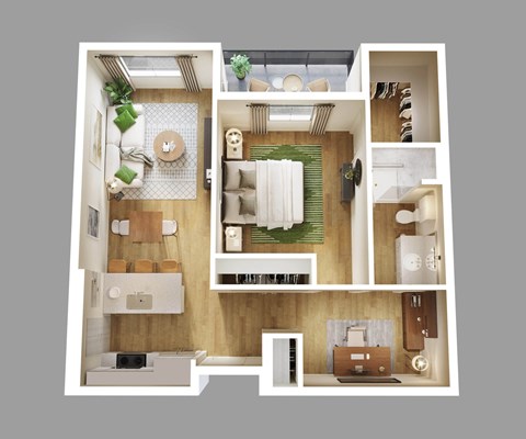 Floor plan for 1 bed, 1 bath, 781 sqft