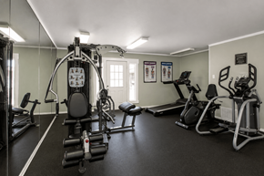San Antonio apartment for rent - A gym with a variety of equipment including a treadmill, weights, and a stationary bike.