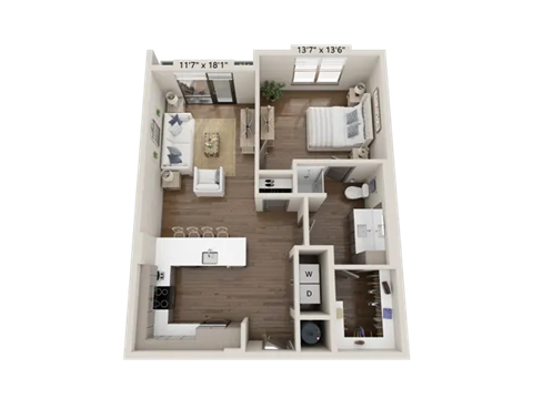 Floor plan for 1 bed, 1 bath, 816 sqft
