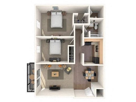 Floor plan for 2 beds, 1.5 baths, 885 sqft