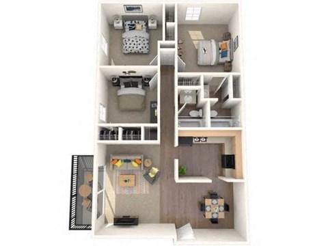 Floor plan for 3 beds, 2 baths, 1014 sqft