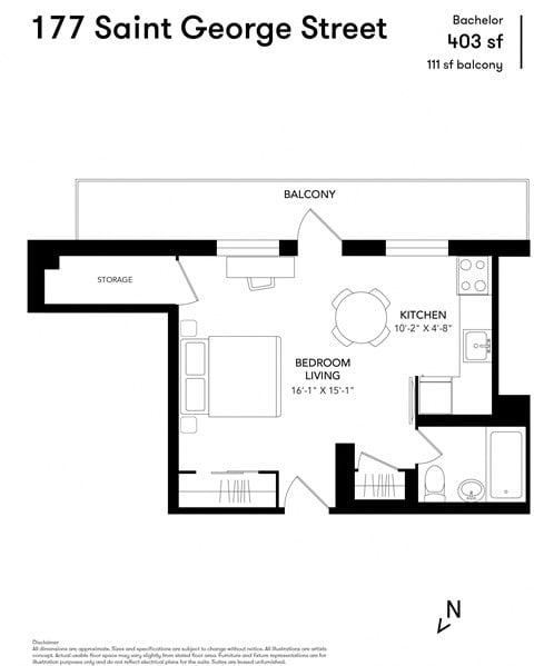 Floor plan for studio, 1 bath, 403 sqft