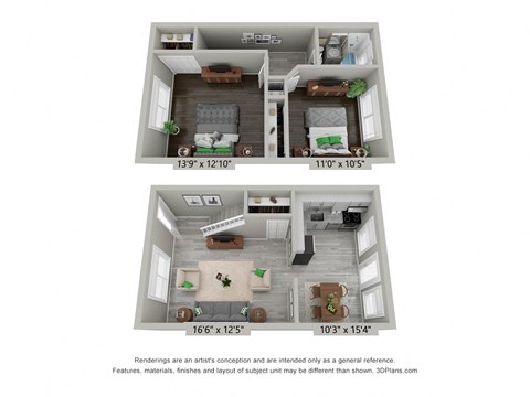 Floor plan for 2 beds, 1 bath, 920 sqft
