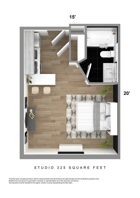 Floor plan for studio, 1 bath, 325 sqft