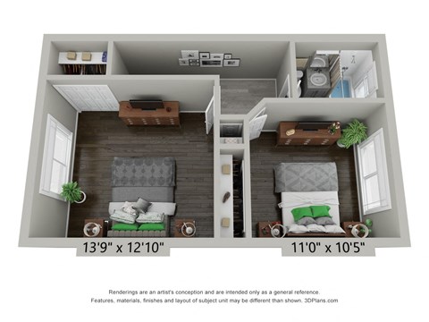 Floor plan for 2 beds, 1 bath, 920 sqft