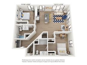South Burlington apartment for rent - a stylized floor plan with a bedroom and living room