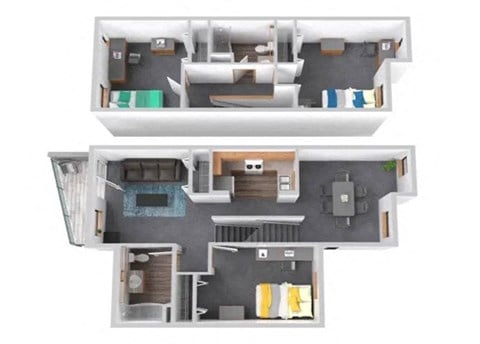 Floor plan for 3 beds, 2 baths, 1220 sqft