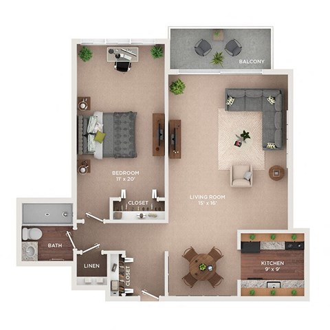Floor plan for 1 bed, 1 bath, 800 sqft