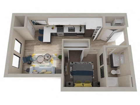 Floor plan for 1 bed, 1 bath, 535 sqft