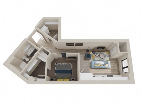 Floor plan for 1 bed, 1 bath, 640 sqft