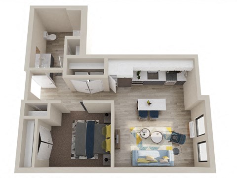 Floor plan for 1 bed, 1 bath, 640 sqft