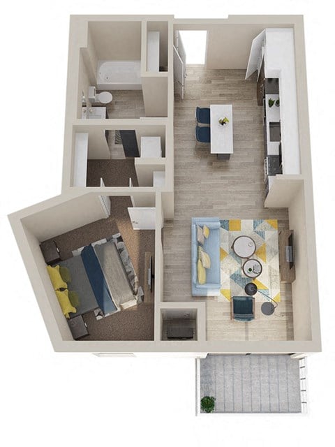 Floor plan for 1 bed, 1 bath, 660 sqft