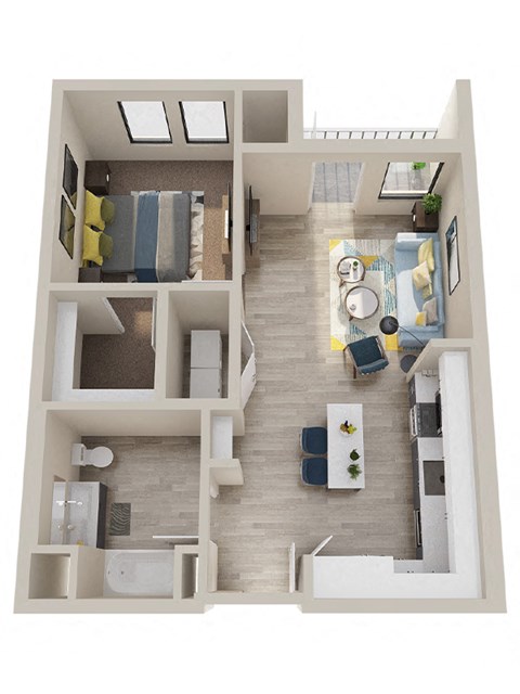 Floor plan for 1 bed, 1 bath, 694 sqft