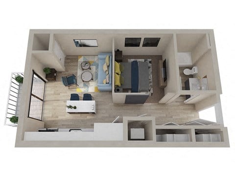 Floor plan for 1 bed, 1 bath, 544 sqft
