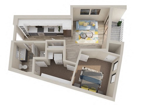 Floor plan for 1 bed, 1 bath, 628 sqft