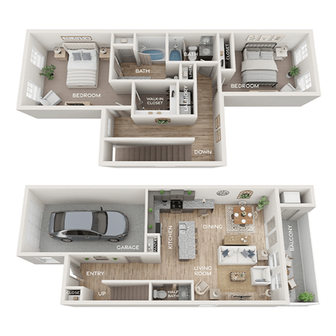 Floor plan for 2 beds, 2.5 baths, 1410 sqft