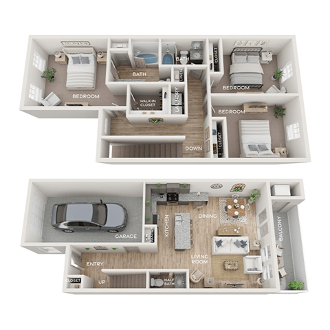 Floor plan for 3 beds, 2.5 baths, 1567 sqft