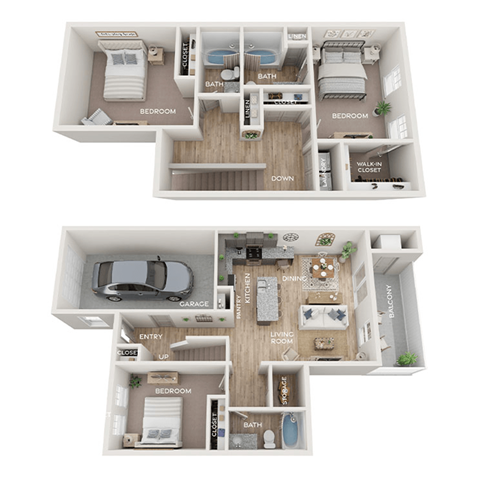 Floor plan for 3 beds, 3 baths, 1667 sqft