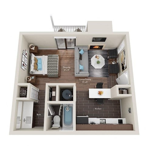 Floor plan for studio, 1 bath, 540 sqft