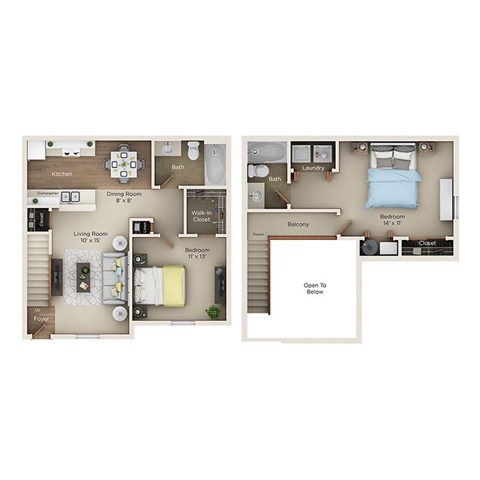 Floor plan for 2 beds, 2 baths, 1011 sqft